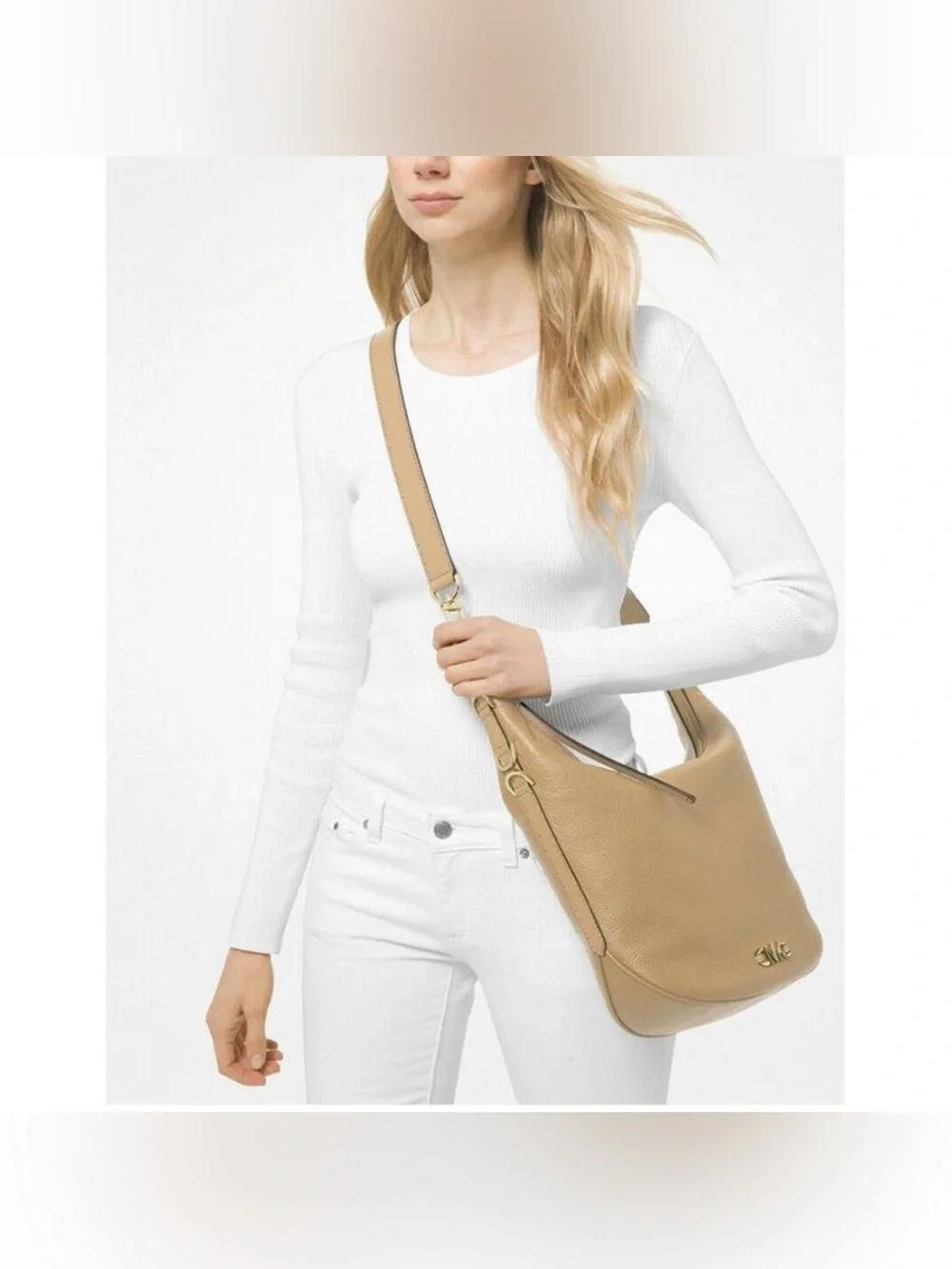 Michael Kors Izzy Large Leather Shoulder Bag mocha Bisque Crossbody Purse
